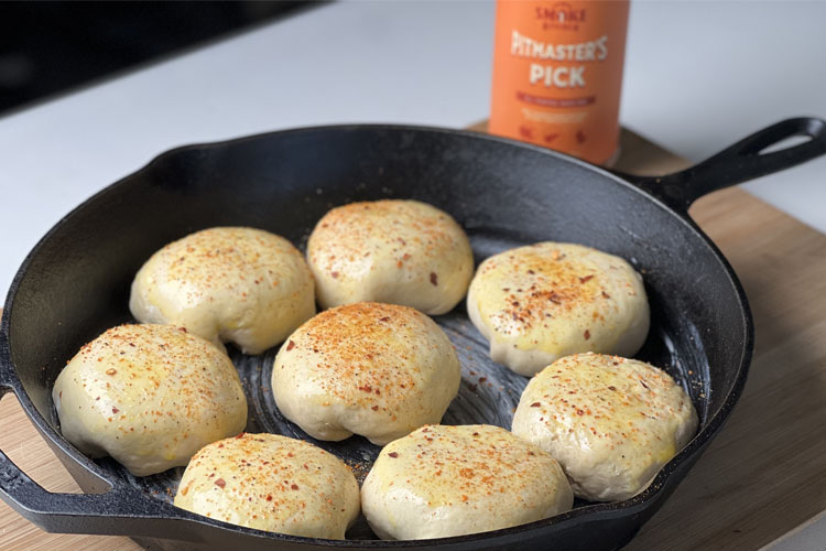 seasoned biscuits in a skillet