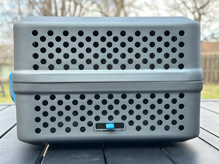 a close up view of the bottom air vent on the Nomad Grill and Smoker