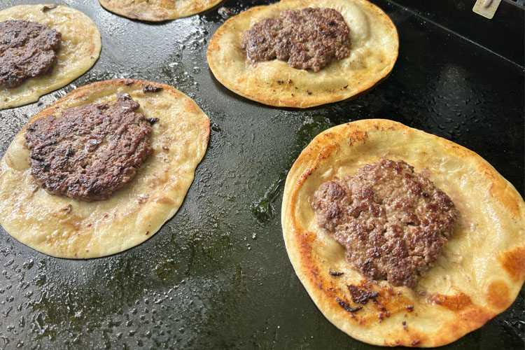 smashburger tacos on the griddle