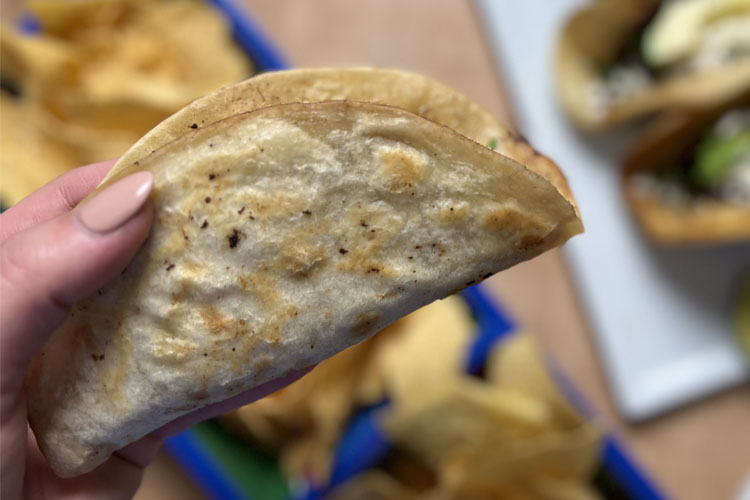a cripsy flour tortilla folded in half