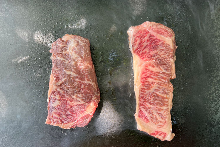 wagyu steaks on the griddle