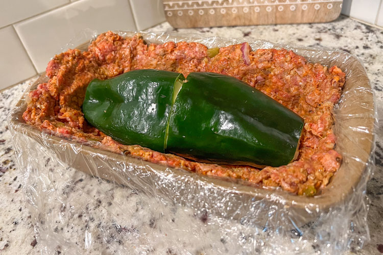 poblanos in the middle of the meatloaf