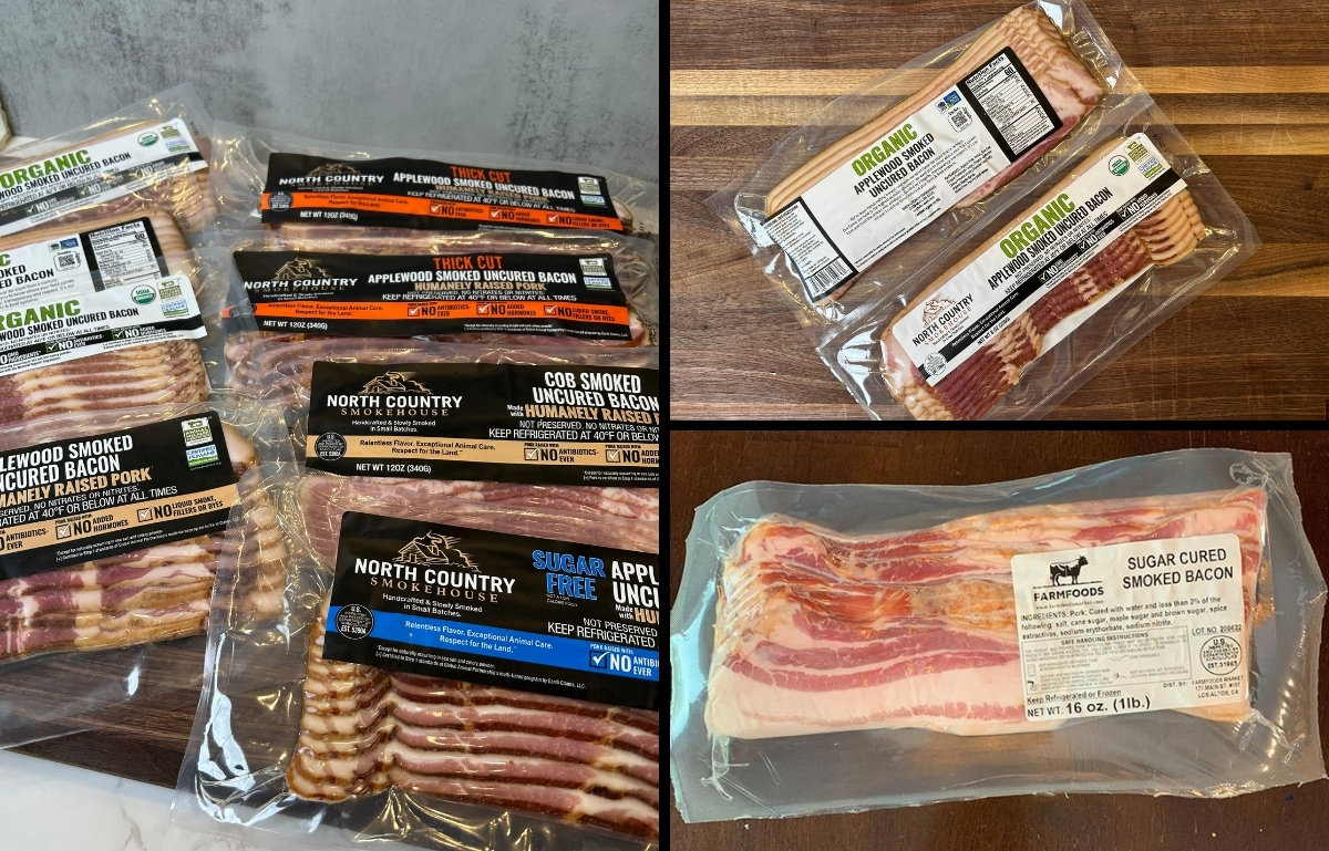 packets of bacon from different mail order bacon companies