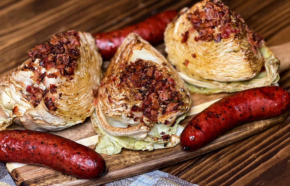 smoked cabbage with bacon butter sauce