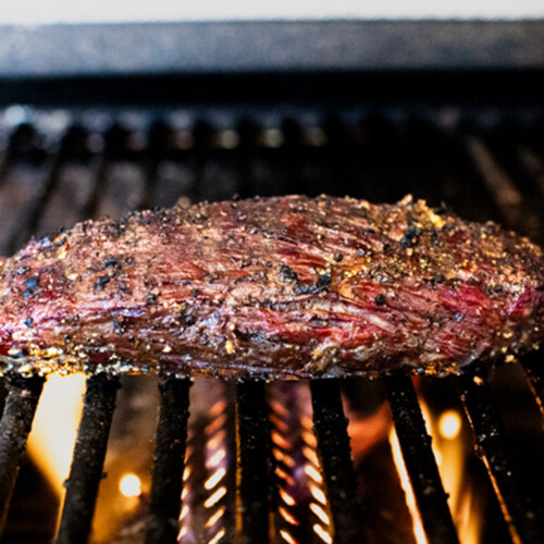 reverse seared teres major steak on the grill