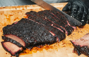 smoked costco brisket being sliced