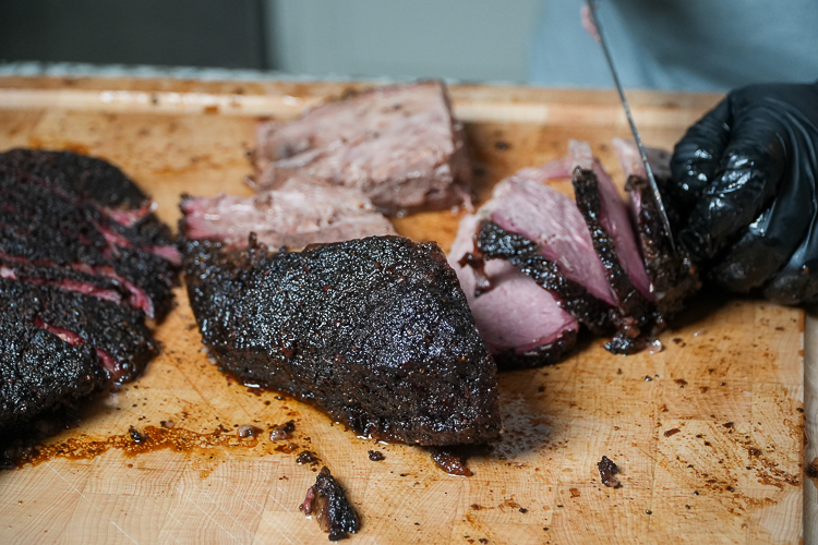 chopping up the point end of the brisket