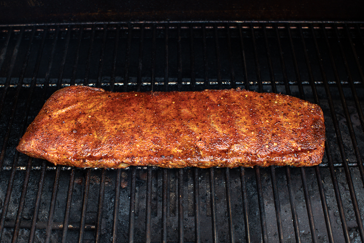 frozen pork rib half way through the cook