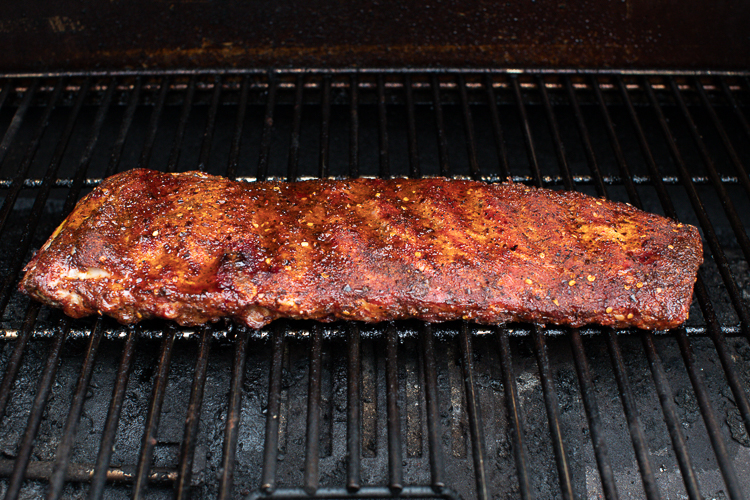 pork rib at at 165°F in the smoker