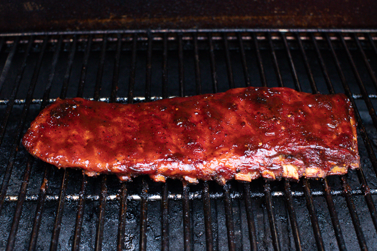 glazed pork rib in the smoker