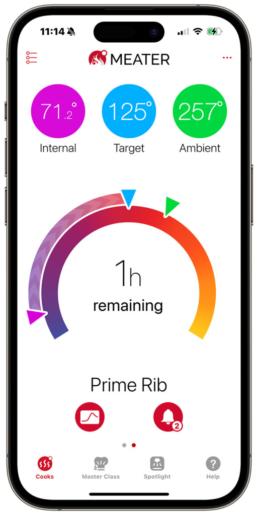 meater 2 plus app time remaining screen