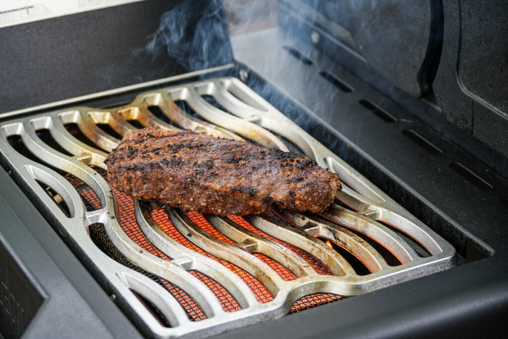seared steak on infrared grill