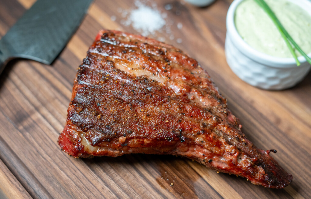 a piece of smoked tri-tip