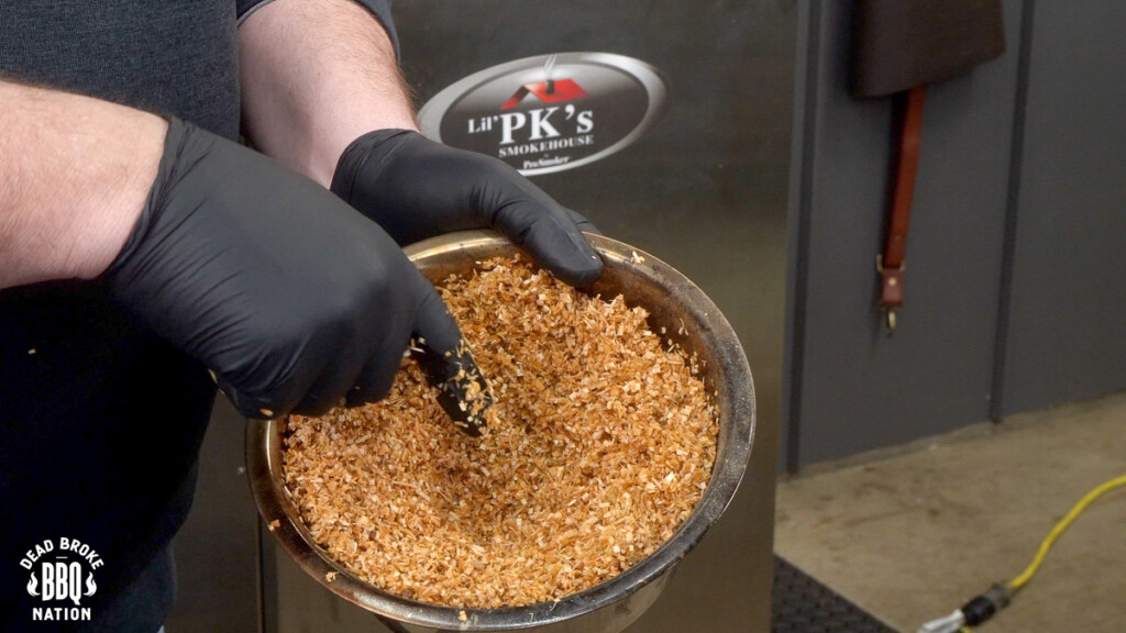wood chips mixed with water in a bucket