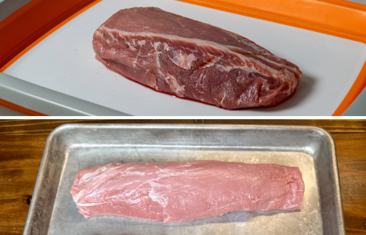 raw pork loin top and raw pork tenderloin bottom