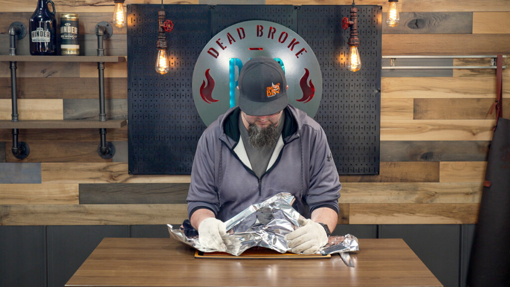 Jeff using foil to tent the ham