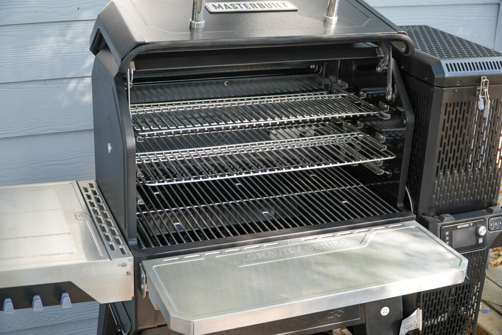 Masterbuilt Gravity XT with open lid showing the entire cooking area