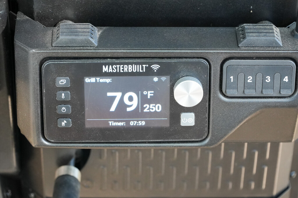 Close up view of Masterbuild Gravity Xt control panel with temperature readings