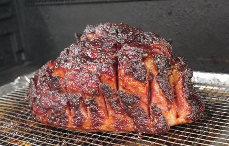 double smoked ham on the grill