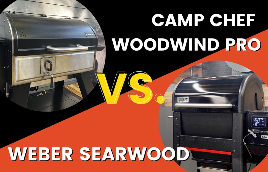 graphic showing camp chef woodwind pro and the weber searwood with the words VS in large font