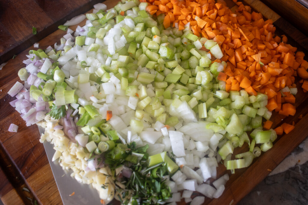 veges and bacon diced