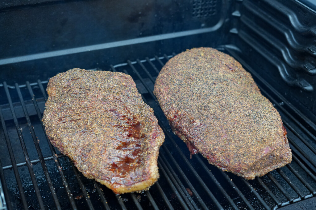 a cooked smoked brisket flat in the smoker