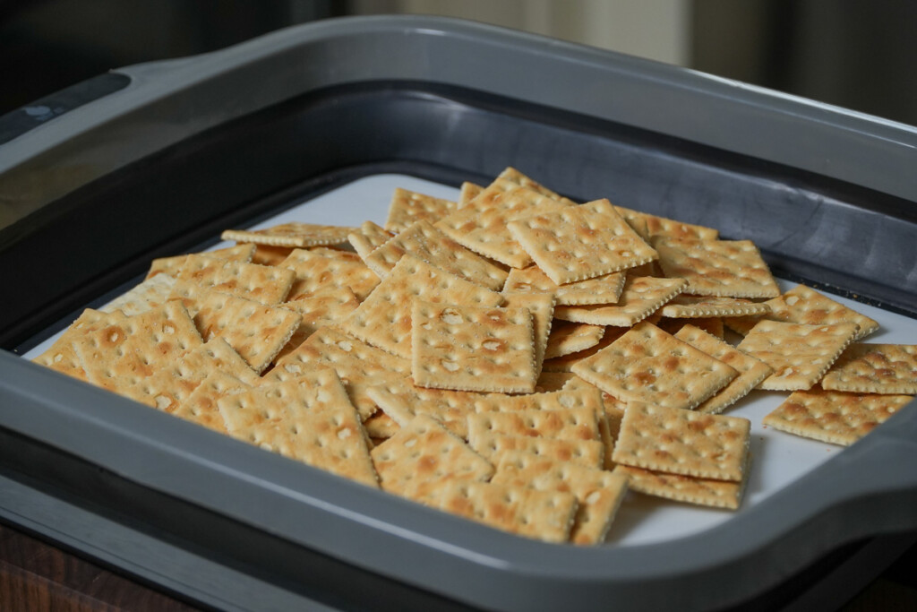 crackers in a grey bowl