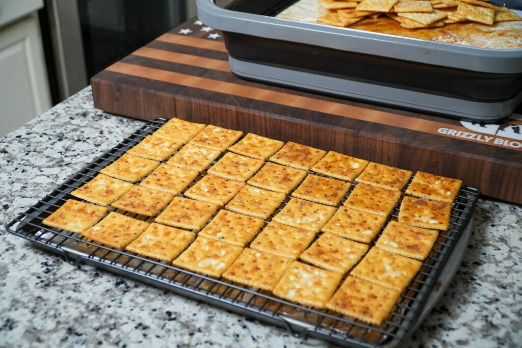 seasoned crackers on a wire rack