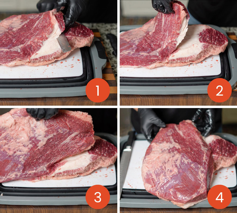 step. bystep process to separate brisket flat and point