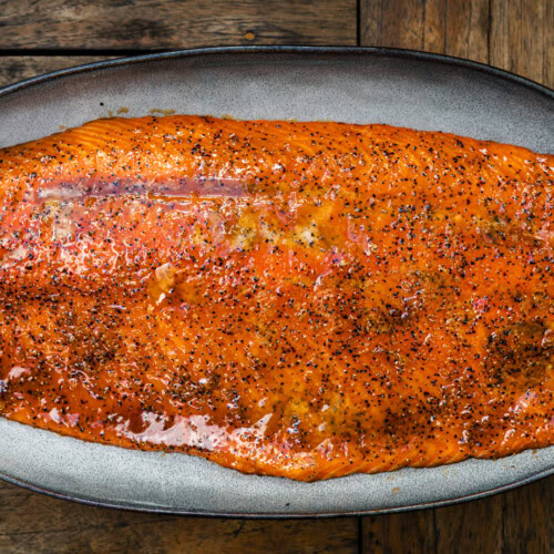 smoked salmon on a pellet grill with maple glaze