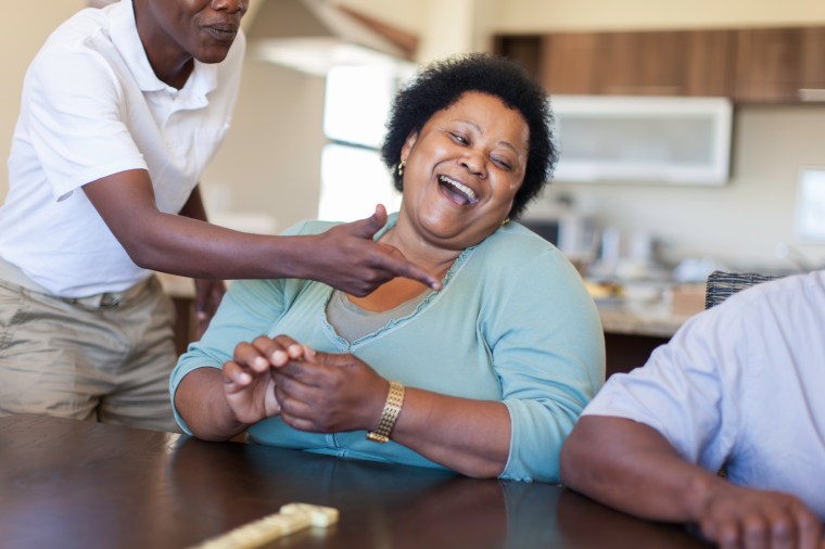 Grandma playing dominoes with your teenage cousins