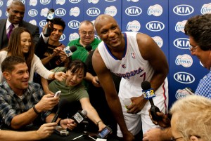 LOS ANGELES, CA  SEPTEMBER 28, 2012: Lamar Odom sits for his first interview as a Los Angeles Clipp