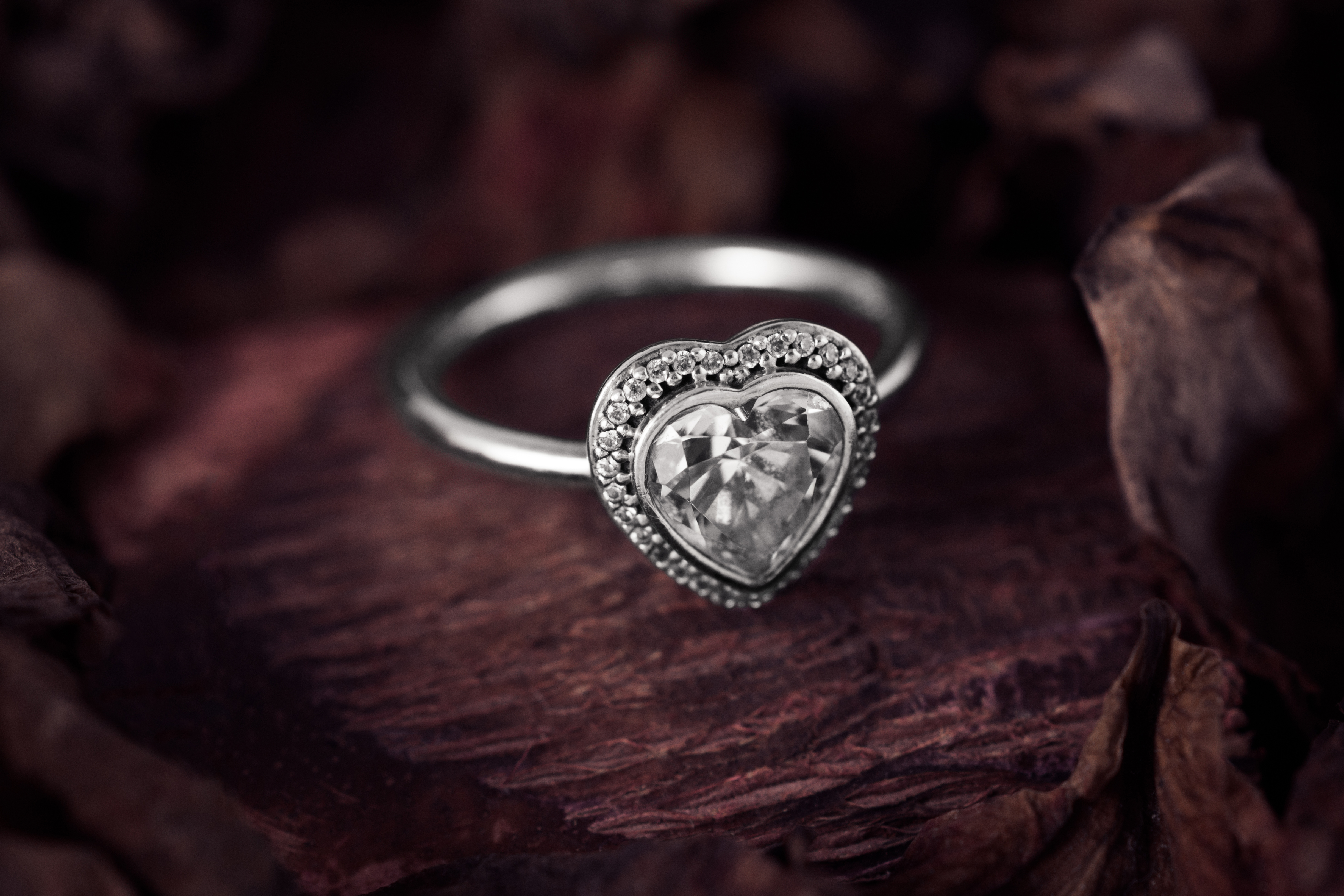Silver heart shaped ring with cubic zirconia