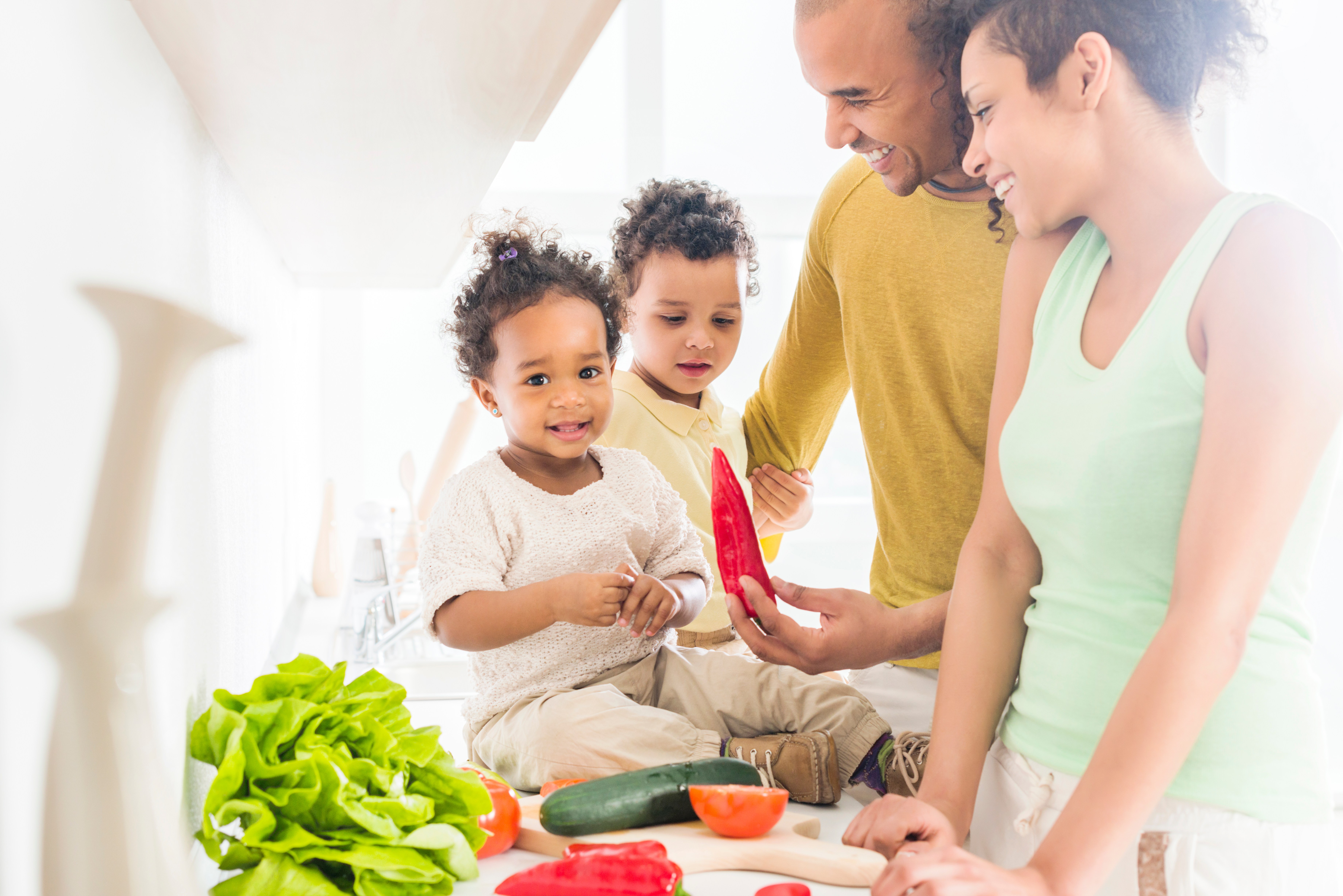 African American family in the kitchen.