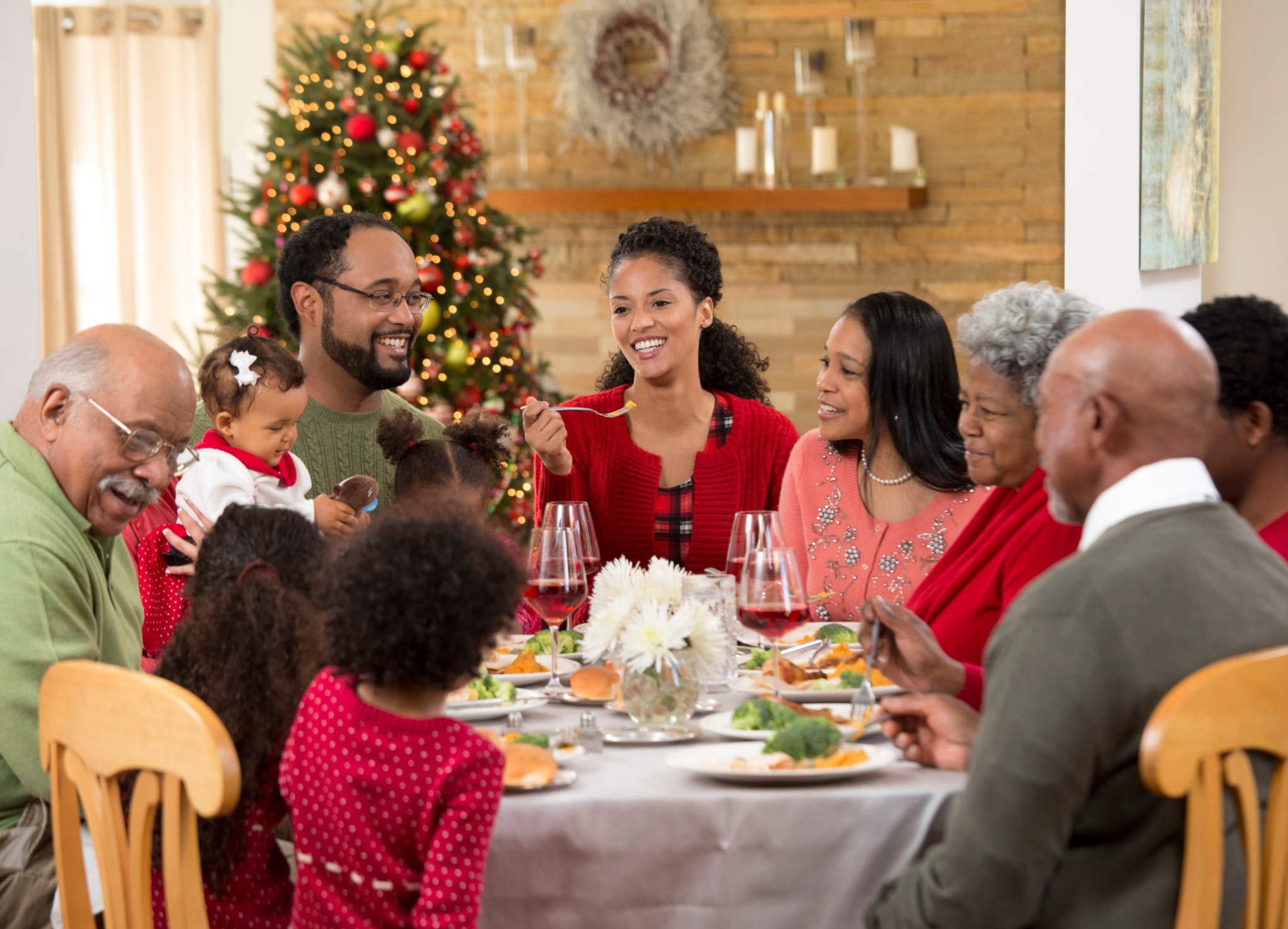 Family eating Christmas dinner