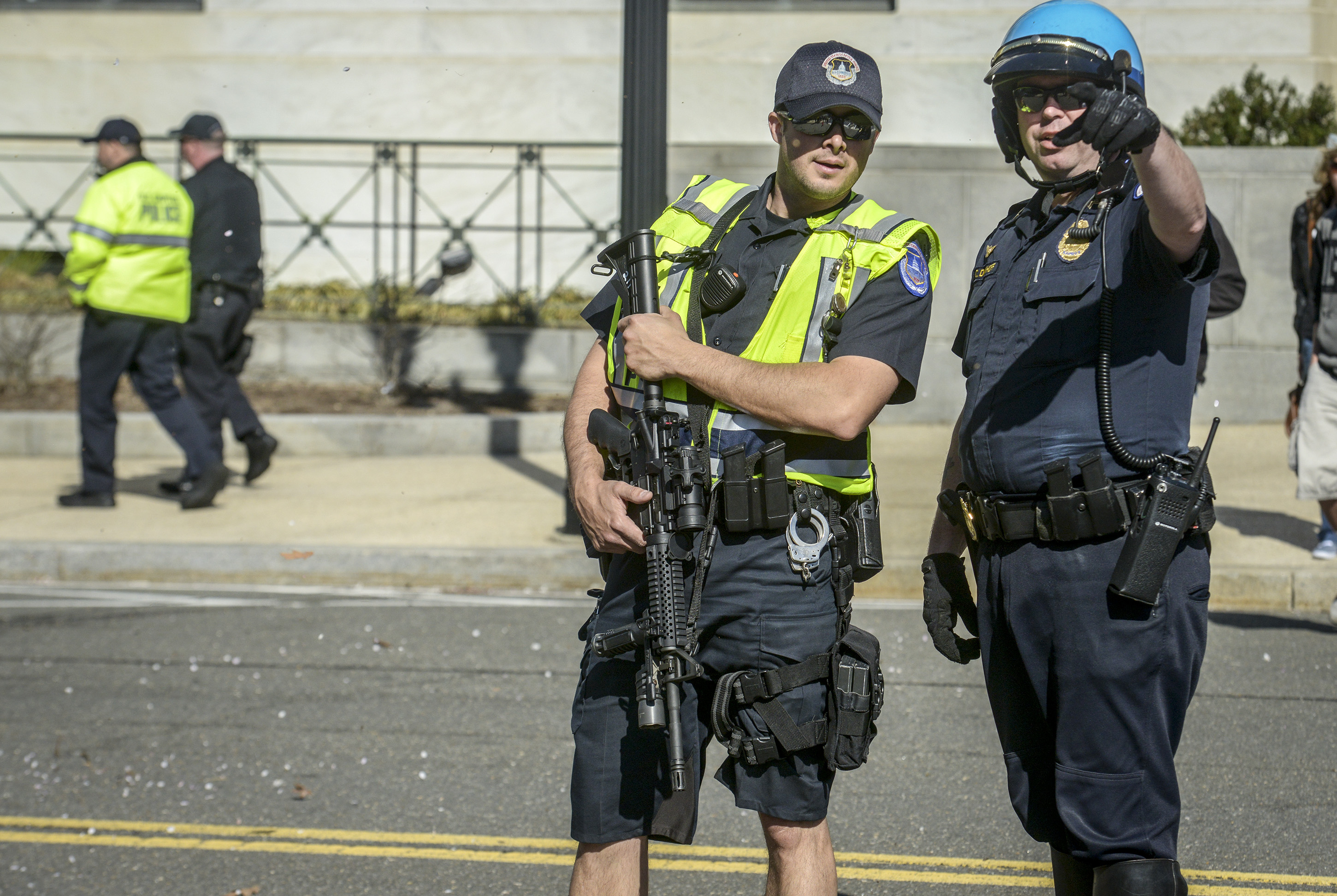 The scene outside of the U.S. Capitol building after an intruder was shot by Capitol police, in Washington, DC.