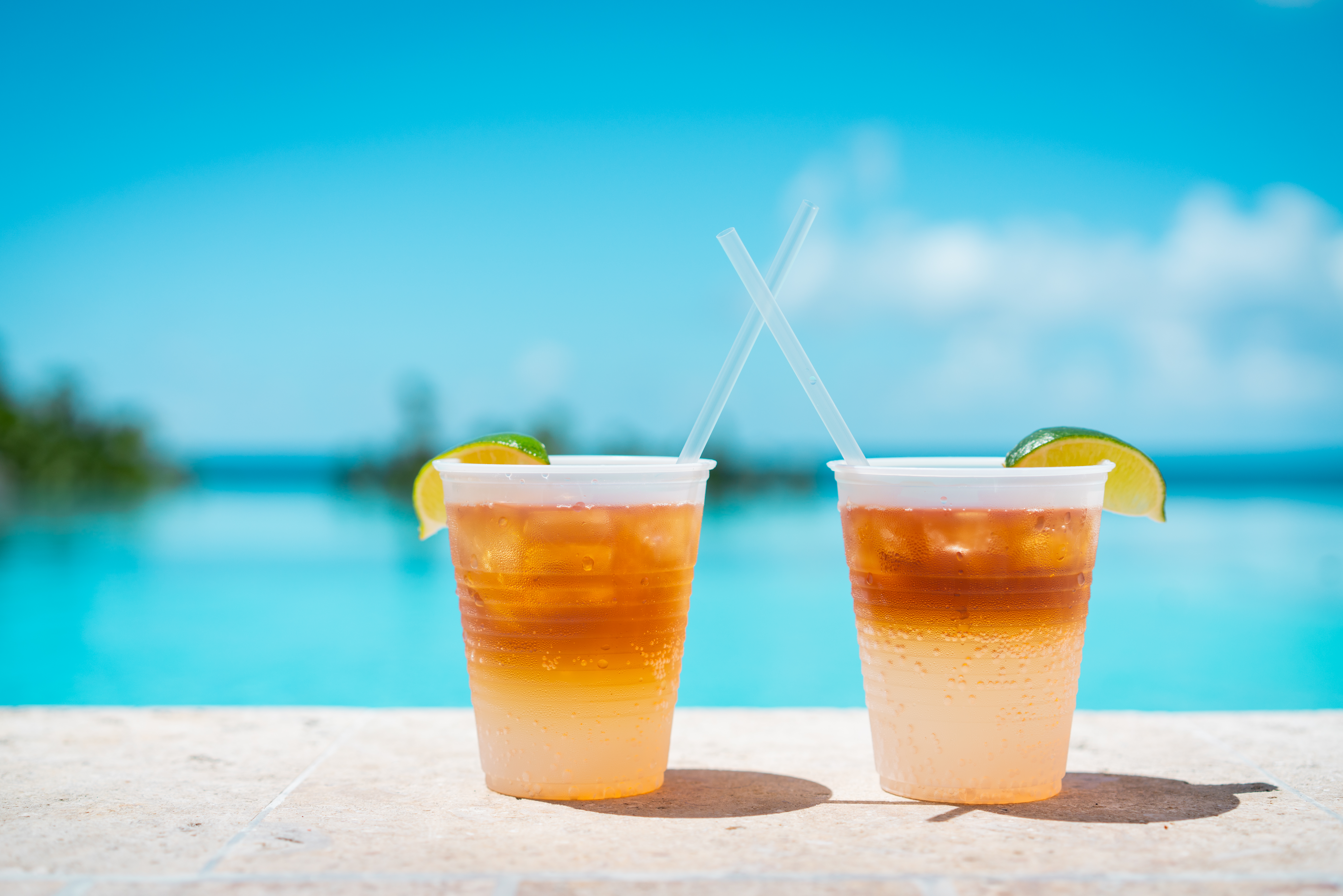 Poolside drinks at a tropical resort