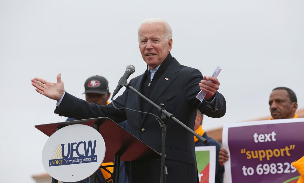 Former Vice President Joe Biden speaks to striking Stop & Shop workers