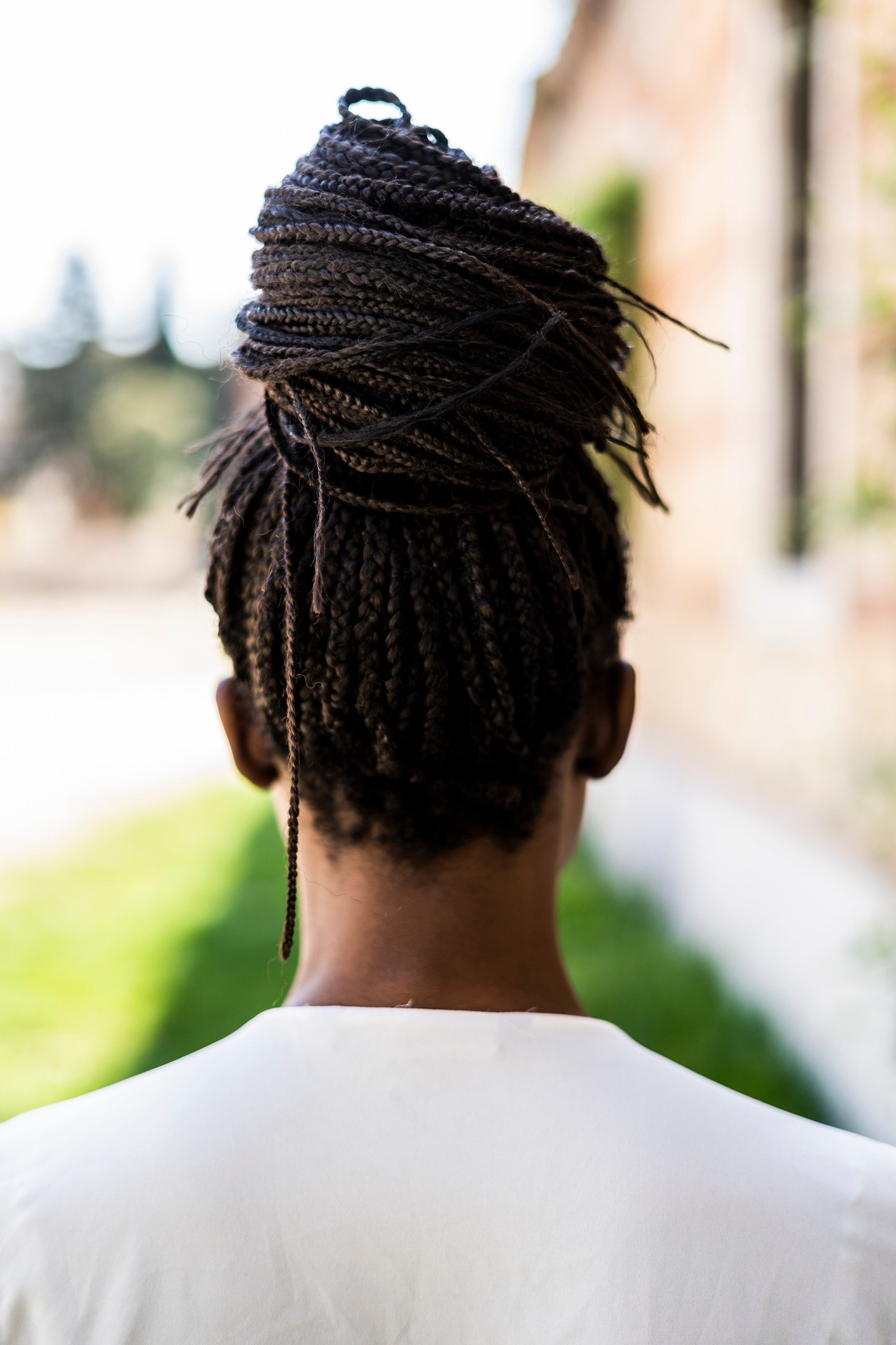 Rear view of woman with afro hairstyle
