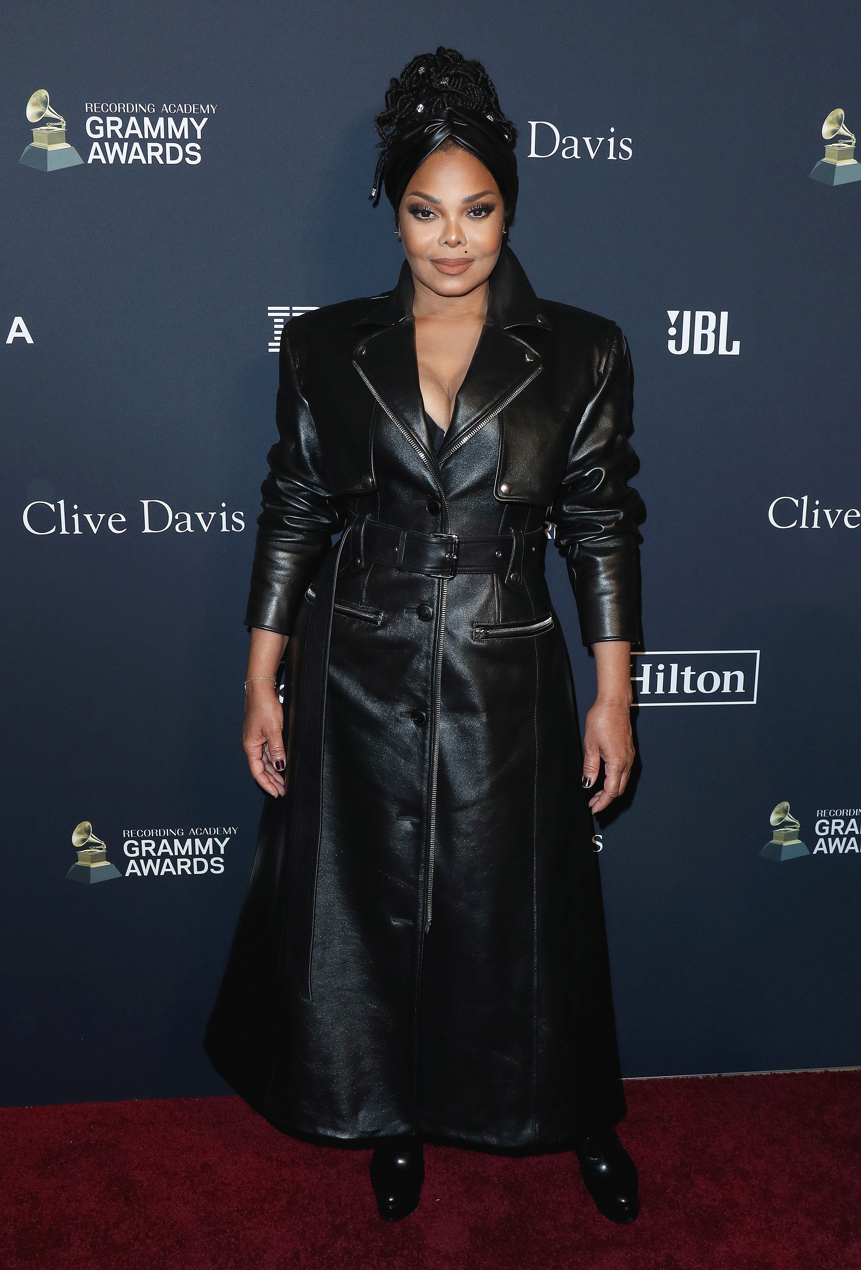 Singer Janet Jackson wearing Alexander Wang arrives at The Recording Academy And Clive Davis' 2020 Pre-GRAMMY Gala held at The Beverly Hilton Hotel on January 25, 2020 in Beverly Hills, Los Angeles, California, United States.