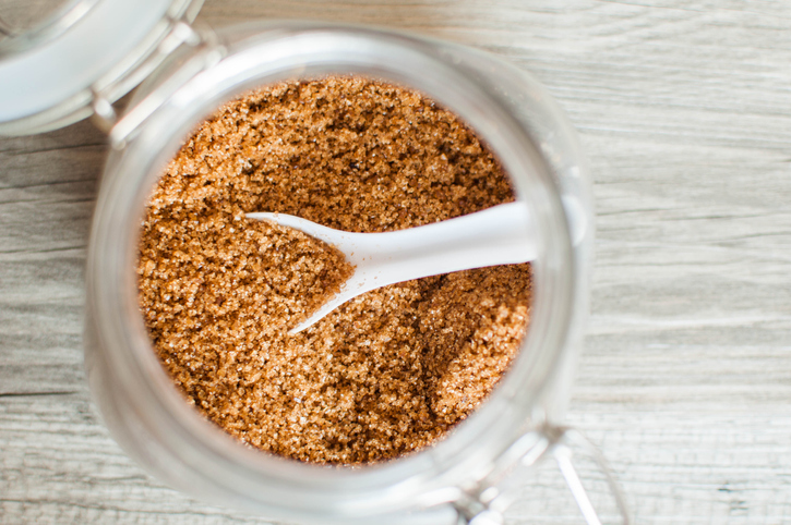 Brown sugar in a glass jar