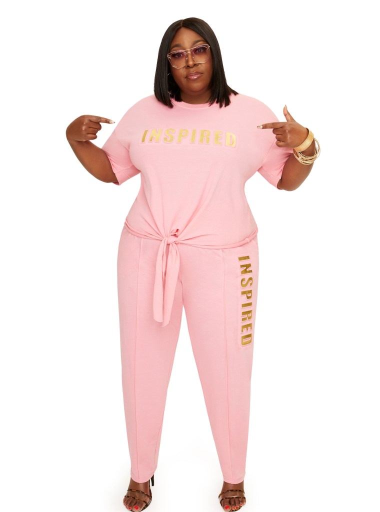 INSPIRED METALLIC LEGGING ($44.50 ), INSPIRED METALLIC TIE FRONT TOP ($39.50)