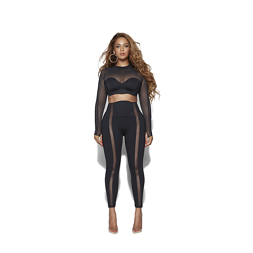 Long Sleeve Mesh Crop Top & Mesh Panel Tights