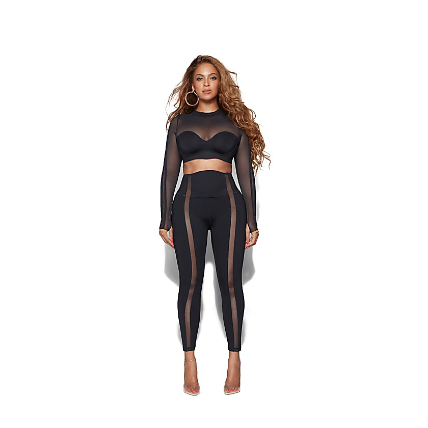 Long Sleeve Mesh Crop Top & Mesh Panel Tights