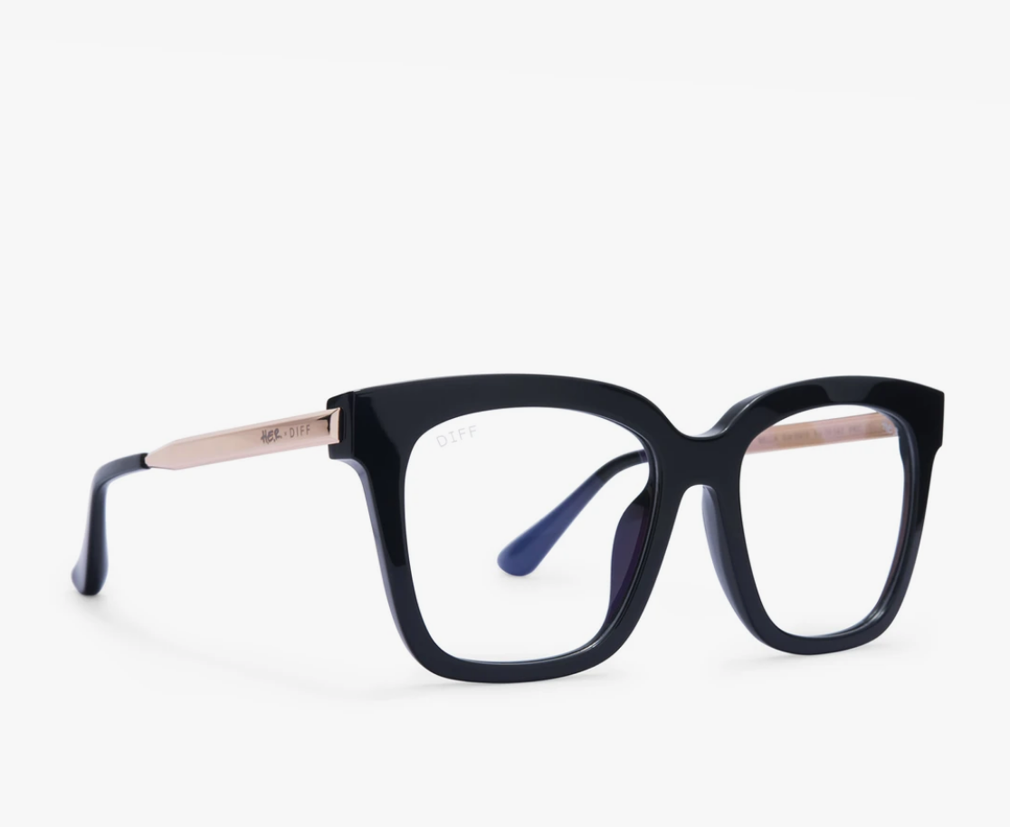DIFF Bella Black W/Gold Temples Blue Light Technology