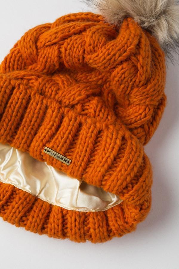 Orange Foldover Warm Slap w/ Pom