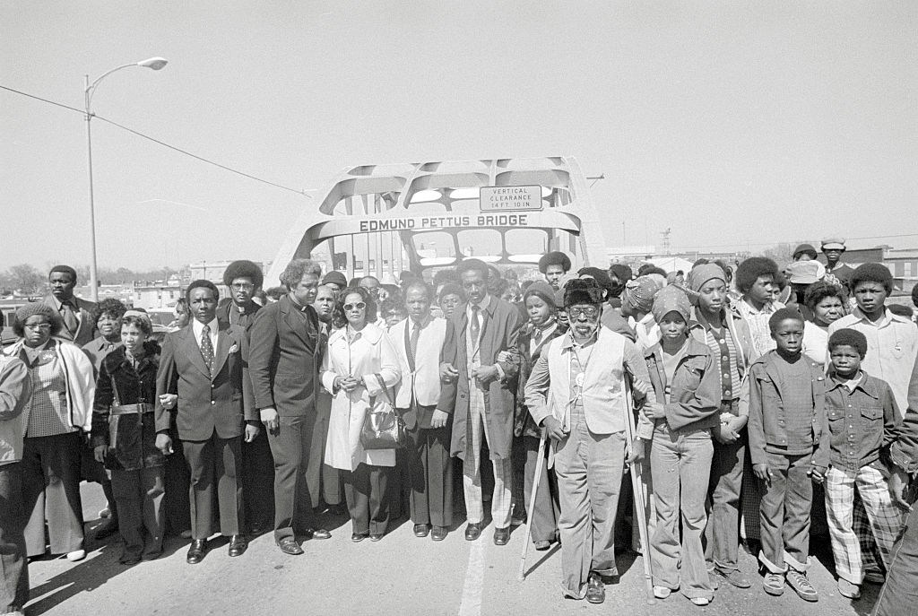 Coretta Scott King With Marching Peers Posing on Highway