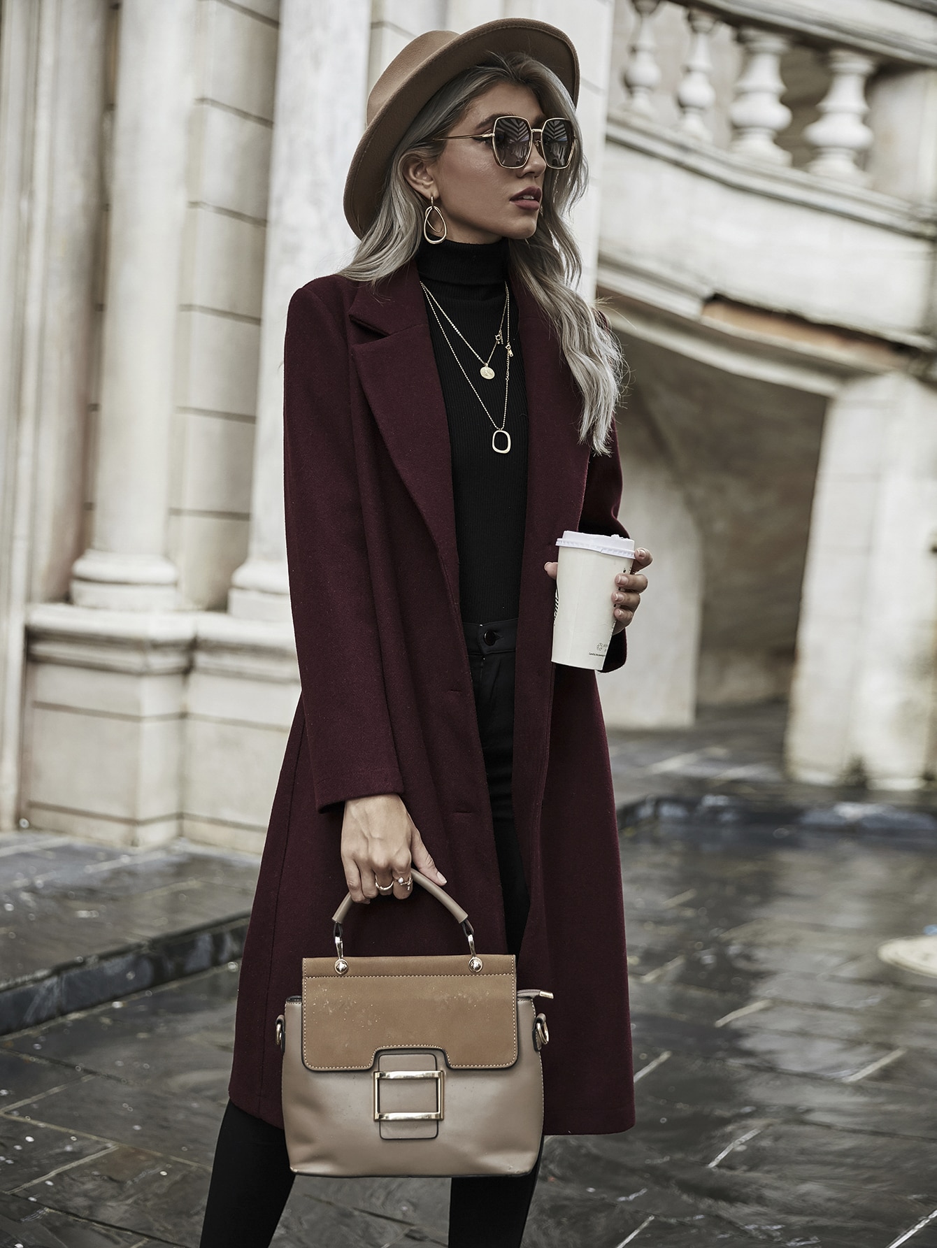Shein Lapel Collar Button Front Overcoat