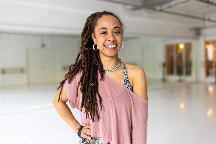 Portrait of beautiful young woman in dance studio
