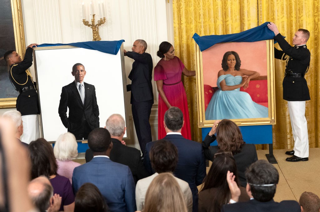 Barack And Michelle Obama Return To White House For Official Portrait Unveiling